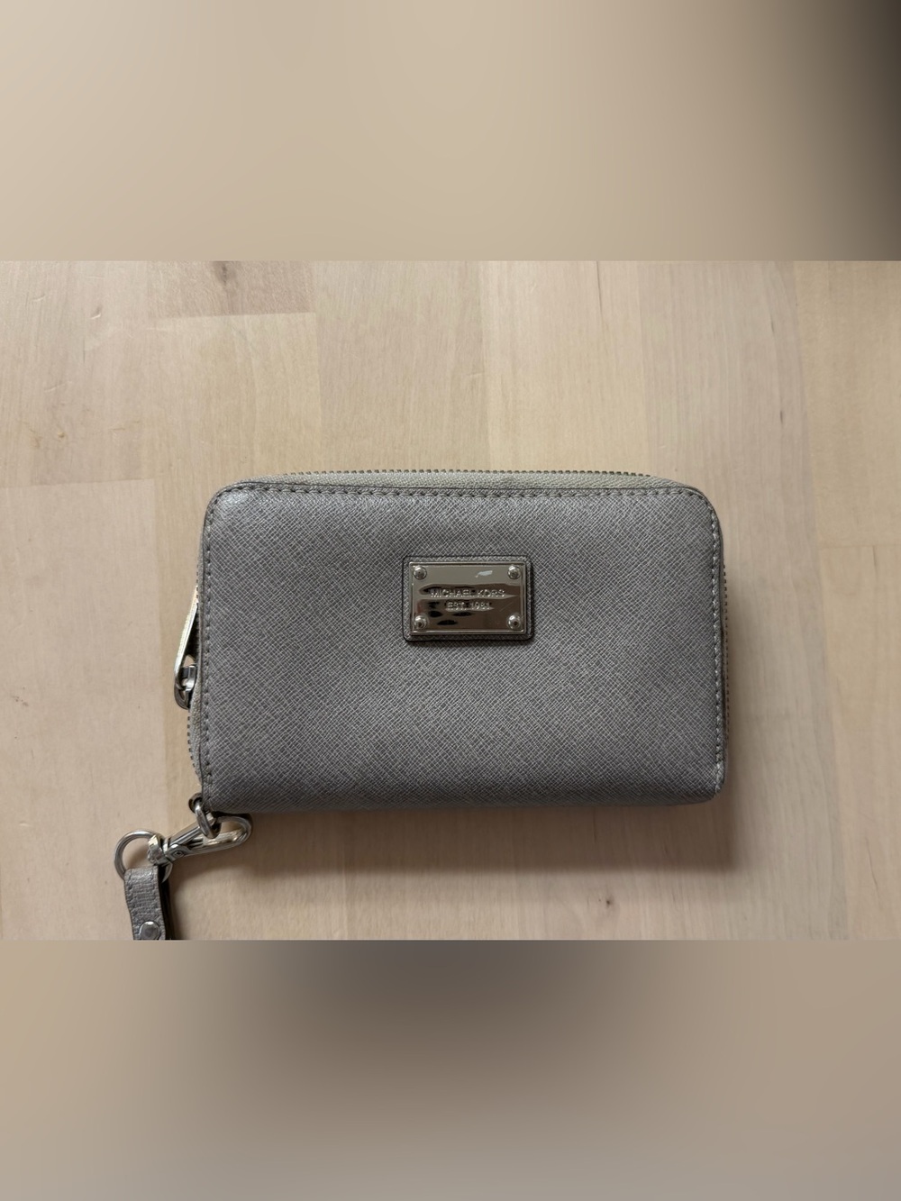 Michael Kors Metallic Silver Saffiano Zip-Around Wallet